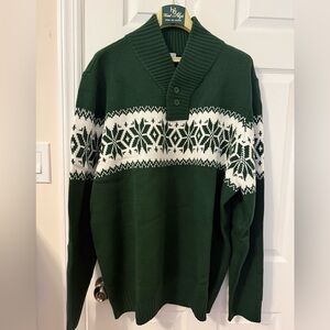 H2H Green & White  Men Sweater with Nordic Pattern